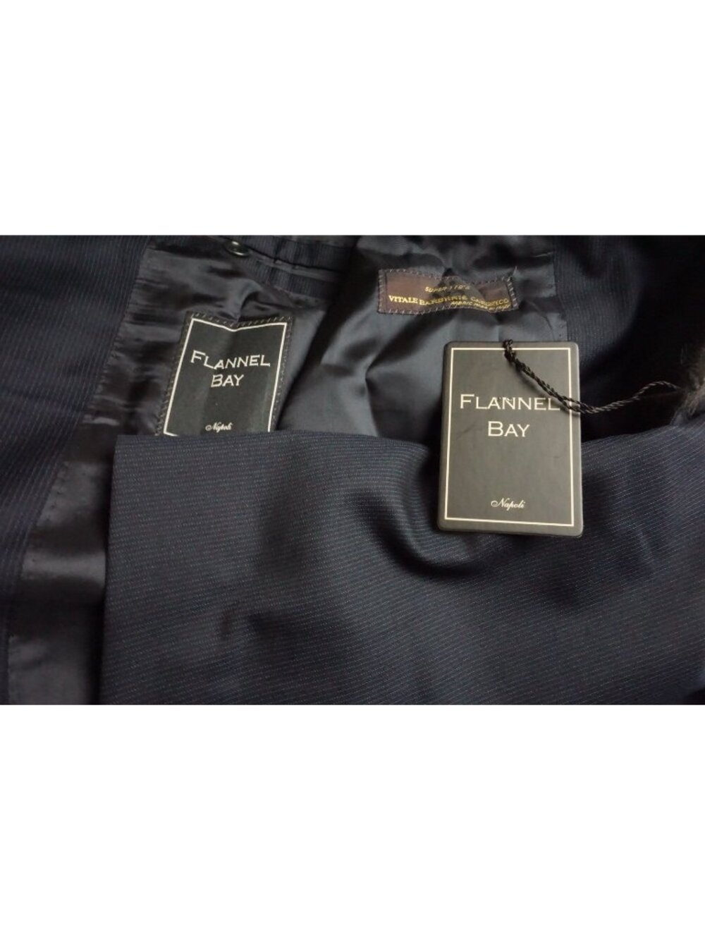Flannel Bay Blue Pinstriped S110s Wool 2 Pc Suit Jacket Pants 44 Brand New